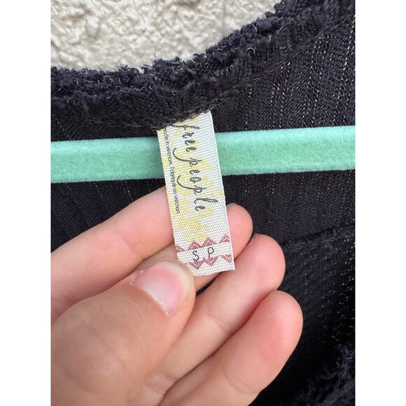 Free People Long Sleeve Raw Hem Black Tunic, S - Picture 2 of 16